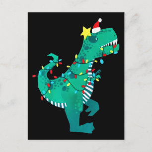 Postal Arcoíris verde rugido de dinosaurio Navidad invier