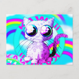 Postal Arcos de lluvia y un gato rizado al estilo Kawaii