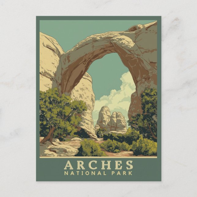 Postal Arcos del Parque Nacional de estilo retro vibrante (Anverso)