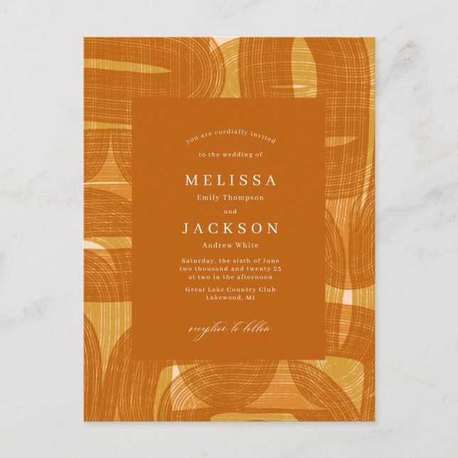 Postal Arcos y doblamientos retro y líneas Boda amarillo (Anverso)