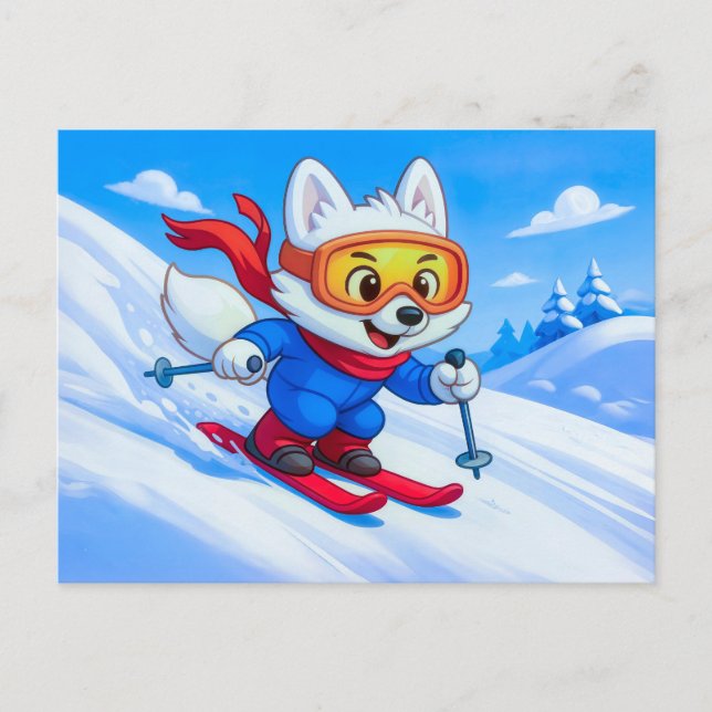 Postal Arctic Fox Skiing Down a Snowy Mountain (Anverso)