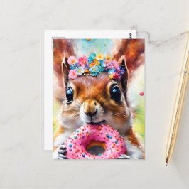 Postal Ardilla Adorable con Donut