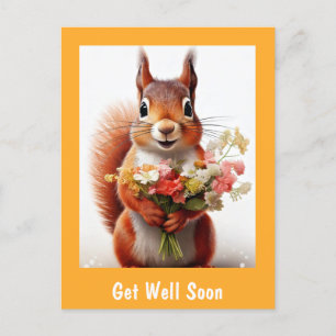 Postal Ardilla Animal Lindo con Flores Mejora Pronto