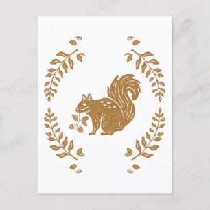 Postal Ardilla con estilo de sello temático de otoño