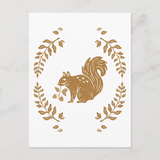 Postal Ardilla con estilo de sello temático de otoño (Anverso)