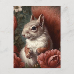 Postal Ardilla Con Flores