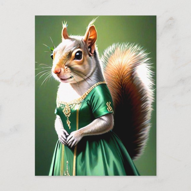 Postal Ardilla con vestido verde (Anverso)