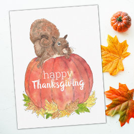 Postal Ardilla de Acción de Gracias en Calabaza