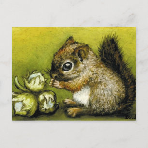 Postal Ardilla de bebé y avellanas