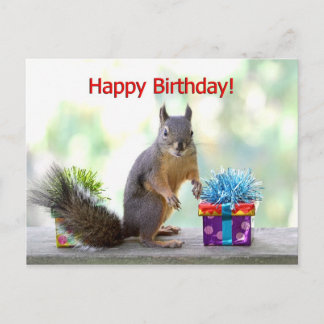 Postal ardilla de cumpleaños feliz
