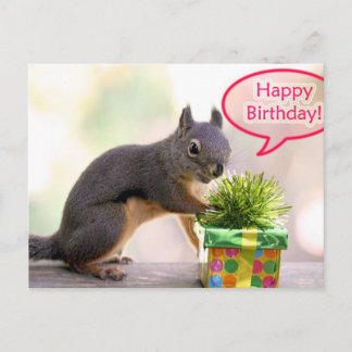 Postal ardilla de cumpleaños feliz
