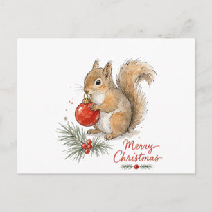 Postal Ardilla de Navidad con adorno rojo