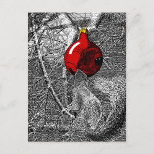 Postal Ardilla en árbol de Navidad
