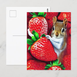 Postal Ardilla en el cielo de las fresas 
