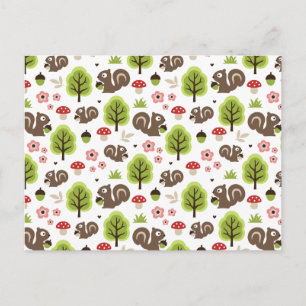 Postal Ardilla en el patrón del bosque de robles