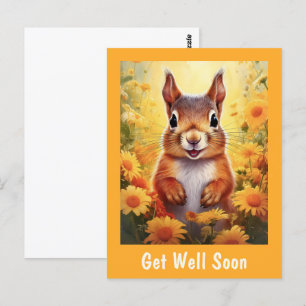 Postal Ardilla en Flores Amarillas Lindo Mejora Pronto  