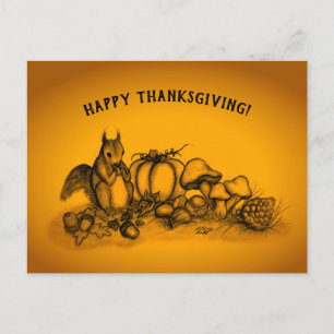Postal ardilla en otoño, ¡Feliz Día de Acción de Gracias!
