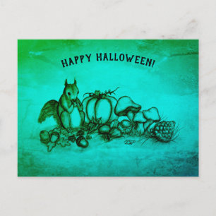 Postal ardilla en otoño, ¡Feliz Halloween!