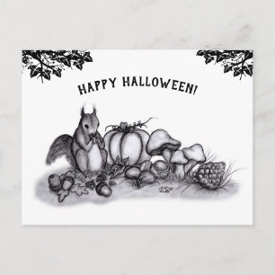 Postal ardilla en otoño, ¡Feliz Halloween!