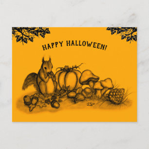 Postal ardilla en otoño, ¡Feliz Halloween!