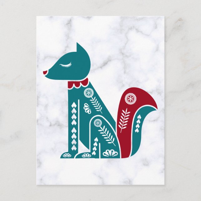 Postal Ardilla Escandinava Azul Vintage (Anverso)