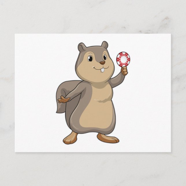 Postal Ardilla jugando póquer con fichas de póquer (Anverso)