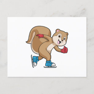 Postal Ardilla patinando sobre hielo con patines de hielo