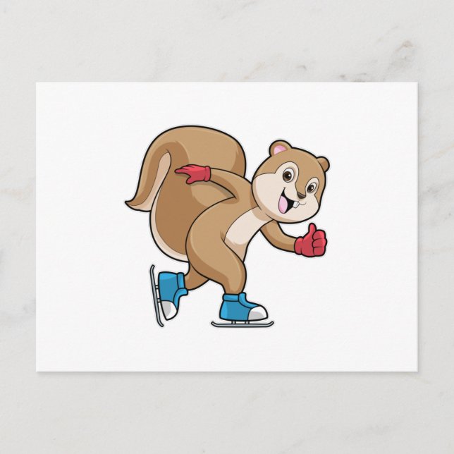 Postal Ardilla patinando sobre hielo con patines de hielo (Anverso)