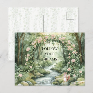 Postal Ardilla Pink Floral Forest