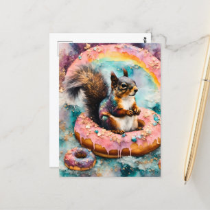 Postal Ardilla sobre donut glaseado flotante gracioso dul