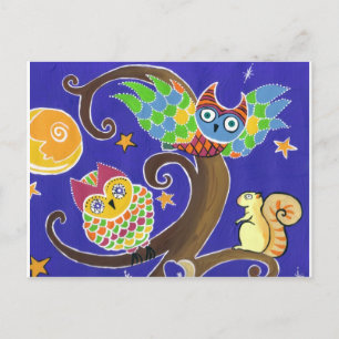 Postal ardilla y búhos