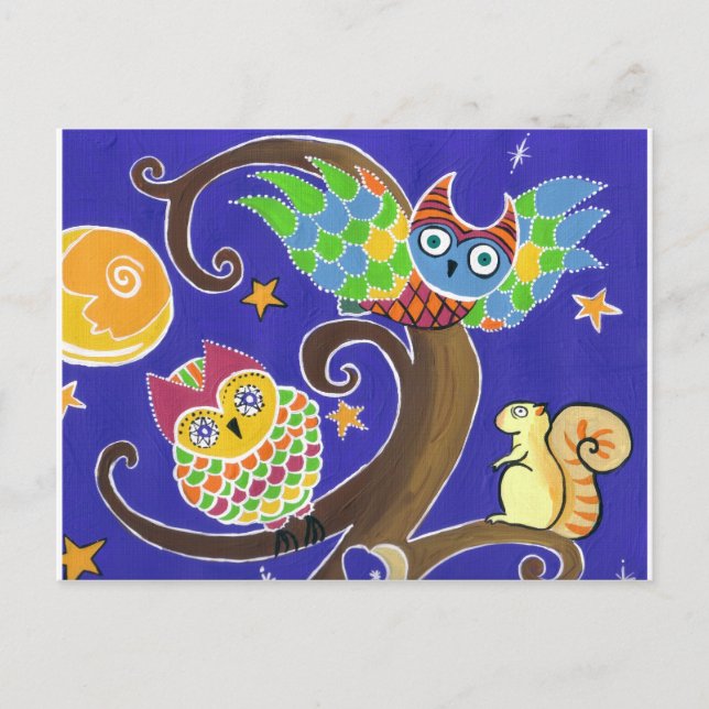 Postal ardilla y búhos (Anverso)