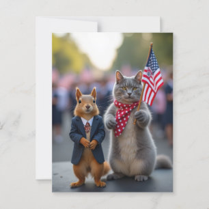 Postal Ardilla y gato patrióticos