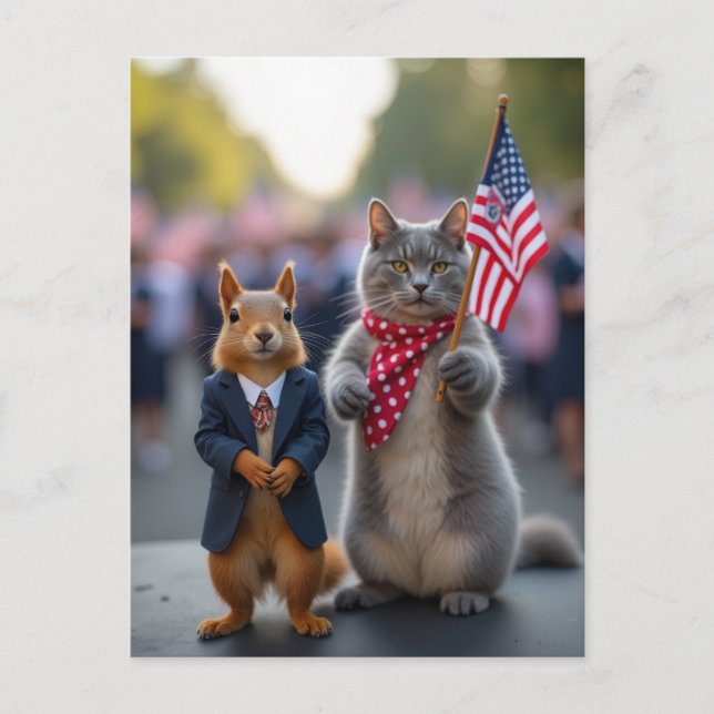 Postal Ardilla y gato patrióticos (Anverso)