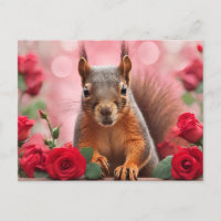 Ardilla y rosas rojas