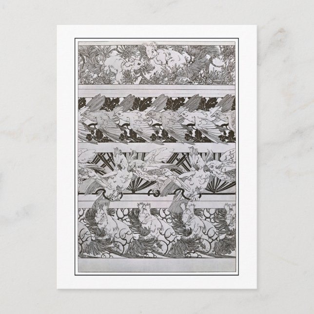 Postal Ardillas y pájaros de estilo Art Nouveau, Mucha (Anverso)