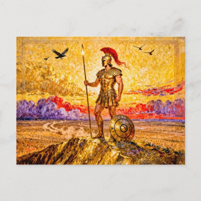 Postal Ares in Armor Standing on Mountain with Spear (Anverso)