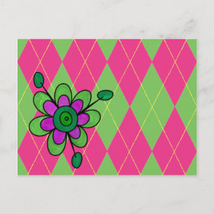 Postal Argel rosa y verde y flor