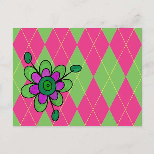 Postal Argel rosa y verde y flor (Anverso)