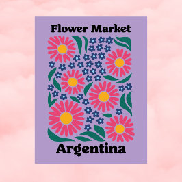 Postal Argentina Flower Market Pink Daisy & Blue Meadow