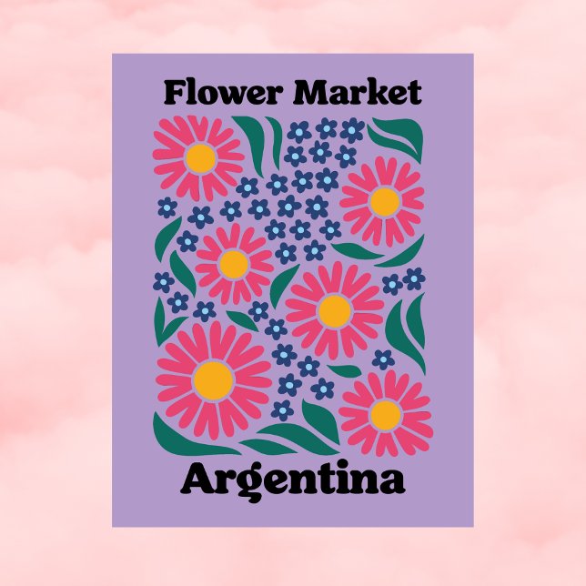 Postal Argentina Flower Market Pink Daisy & Blue Meadow (Argentina Flower Market Pink Daisy & Blue Meadow Postcard
)