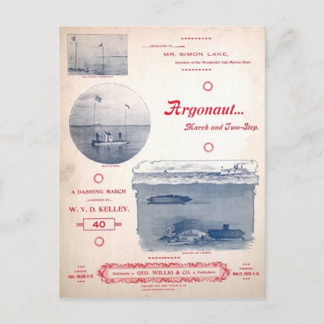 Postal Argonauta marzo, submarino temprano, fotografías (Anverso)