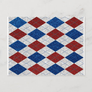 Postal Argyle Rojo, Blanco y Azul con Brillo para el 4 de