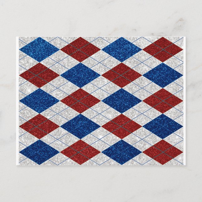 Postal Argyle Rojo, Blanco y Azul con Brillo para el 4 de (Anverso)