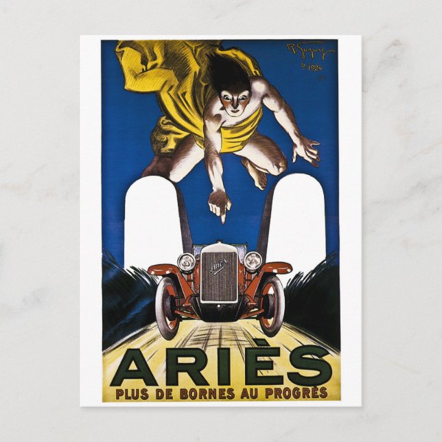 Postal Aries Automobile - Publicidad francesa vintage (Anverso)