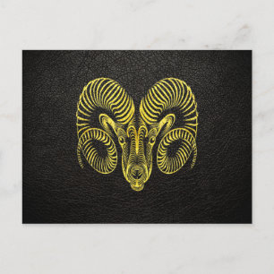 Postal Aries Dorado sobre Cuero