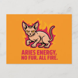 Postal Aries Energy Sphynx Cat Fire Illustration
