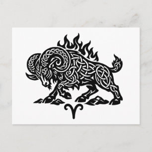 Postal Aries Fuego‑Carnero – Zodiaco de Tinta Embrujada C