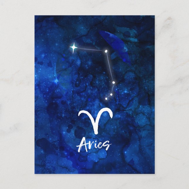 Postal Aries Zodiac Constelación Azul Galaxia Celestial (Anverso)