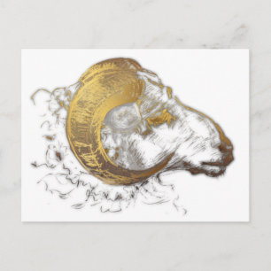 Postal Aries Zodiac Ram Año Chino Cuernos dorados PostC